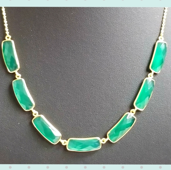 14KT GOLD PLATED GREEN ONYX NECKLACE - Picture 2 of 4